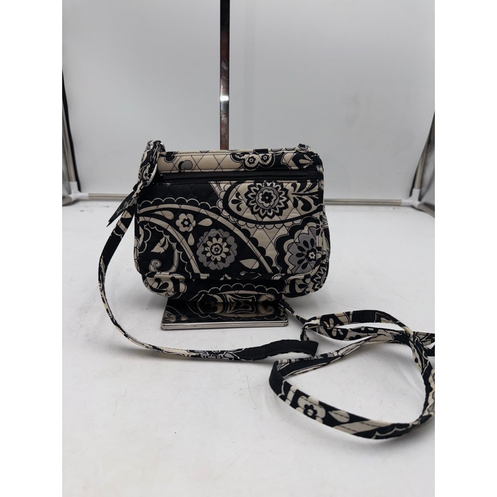 Vera Bradley Crossbody Bag Black White Paisley Quilted Cotton Floral Purse